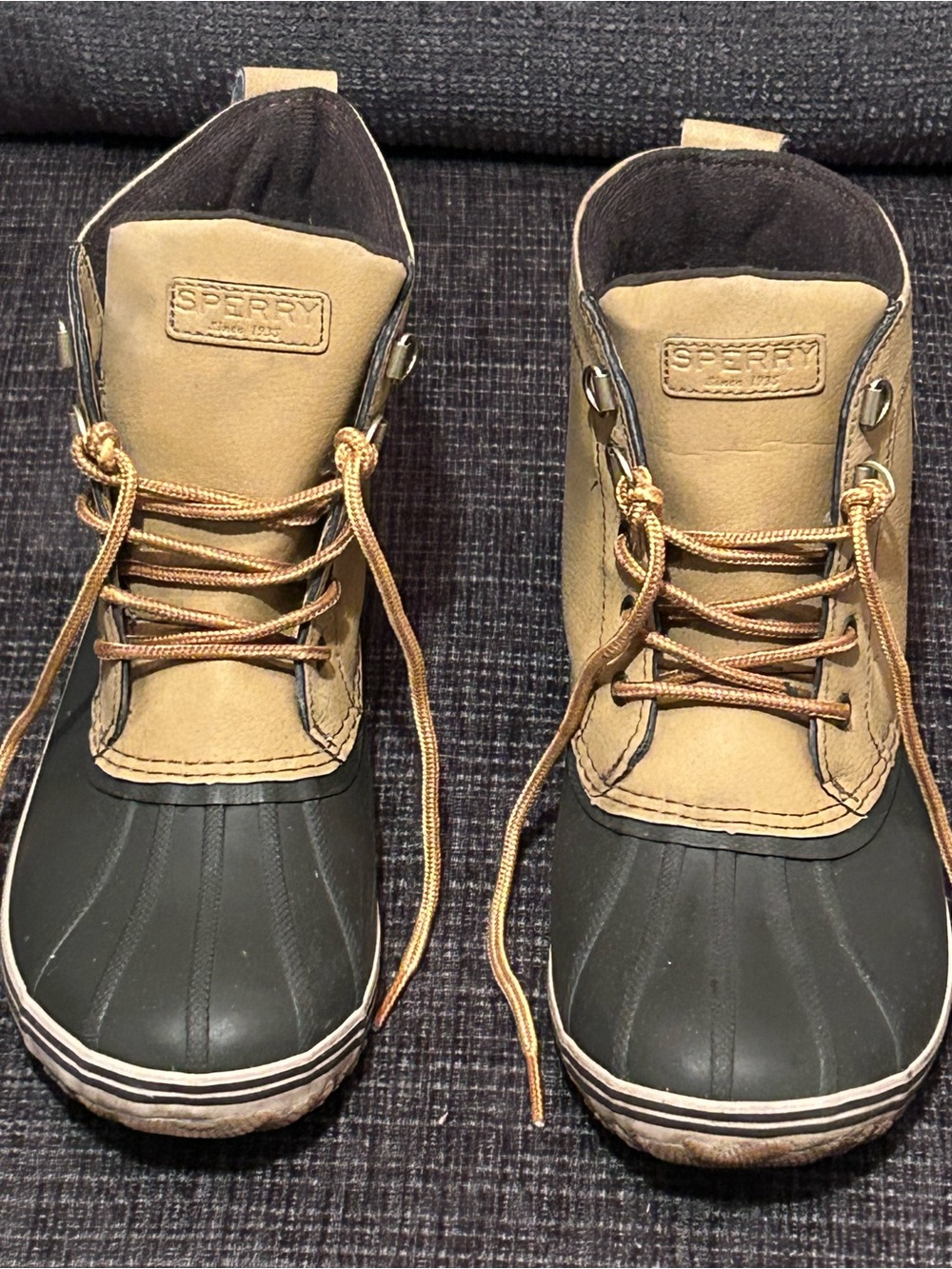 Sperry Bowline Boot Boys Duck Boot ankle lace up Tan/ Black